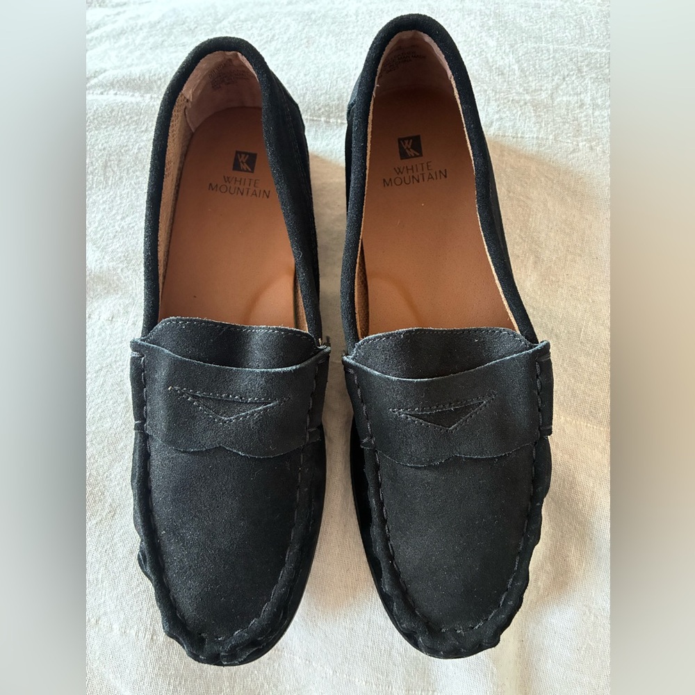 White Mountain Women Black Suede Moc Loafers Office Classic Comfort Slip-on